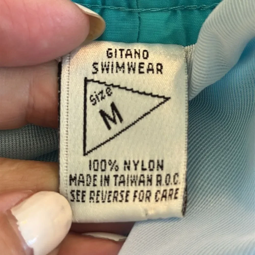 Vintage late 80s/early 90s Aqua blue:‎ Turquoise Nylon Swim Shorts